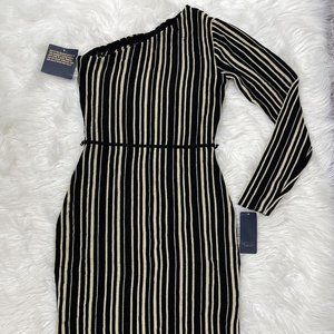 One Shoulder Black and Gold Dress by Rachel Roy